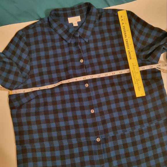 J.Jill. Blue Black Plaid Button Up Long Sleeve Tunic Shirt BlouseTop Size S - Picture 4 of 10